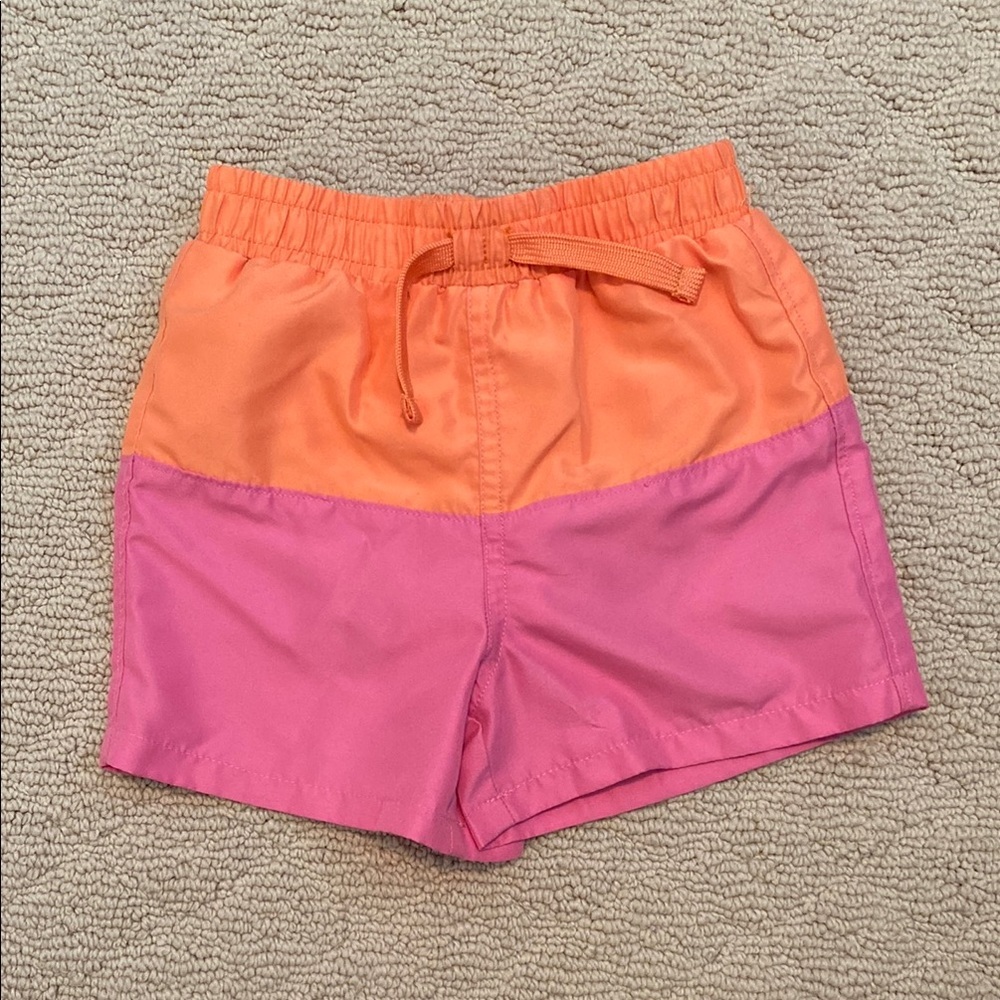 Primary Pink Orange color block 18-24 months swim trunks